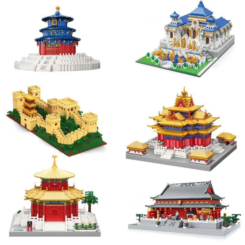 Famous Ancient Chinese Architecture mini diamond Blocks Model The tower Building Blocks Educational Kids Toys Bricks