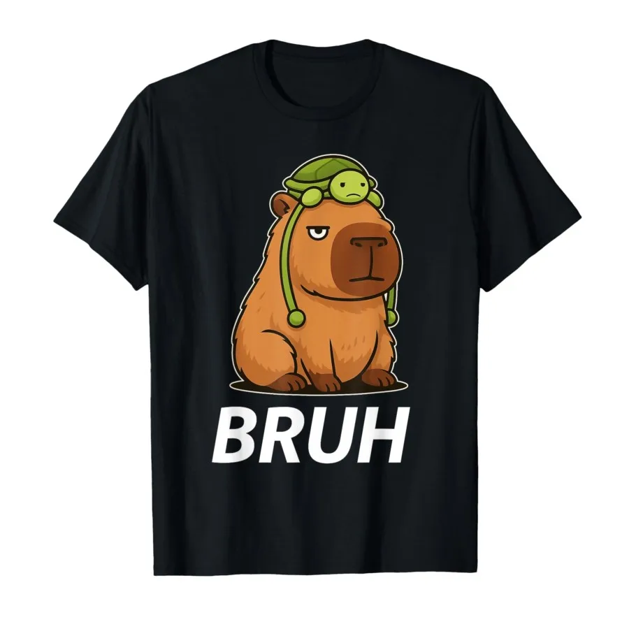 

Забавная футболка Bruh Capybara с черепахой и мемом для мужчин и женщин, футболки из 100% хлопка, топы с короткими рукавами 0820-3