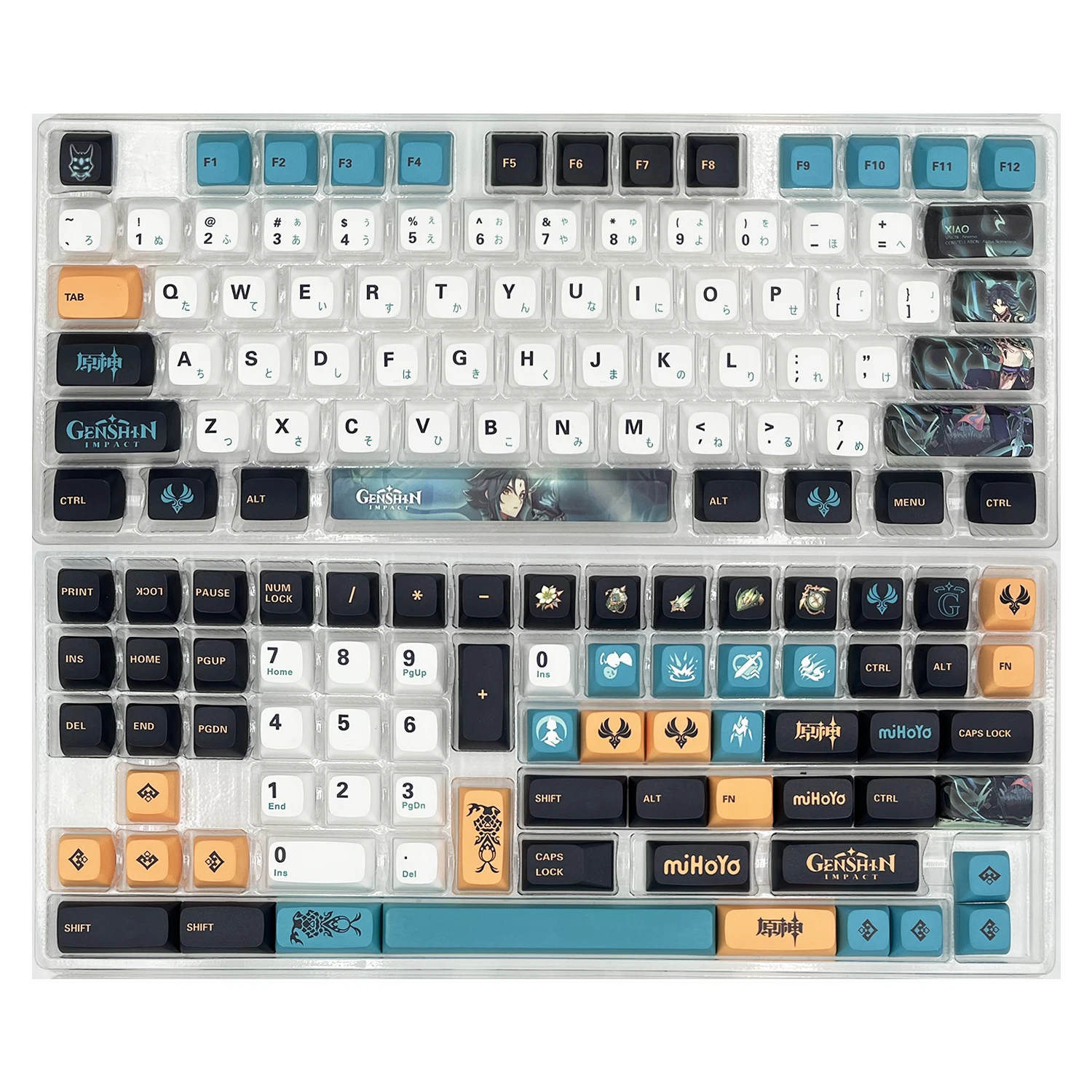 Imagem -06 - Chaves Conjunto Genshin Impacto Xiao Keycaps Pbt Tintura Subbed Chave Tampões Xda Perfil Keycap para Keychron 65 75 Gh60 Gk64 Ciy68 Fl980 140