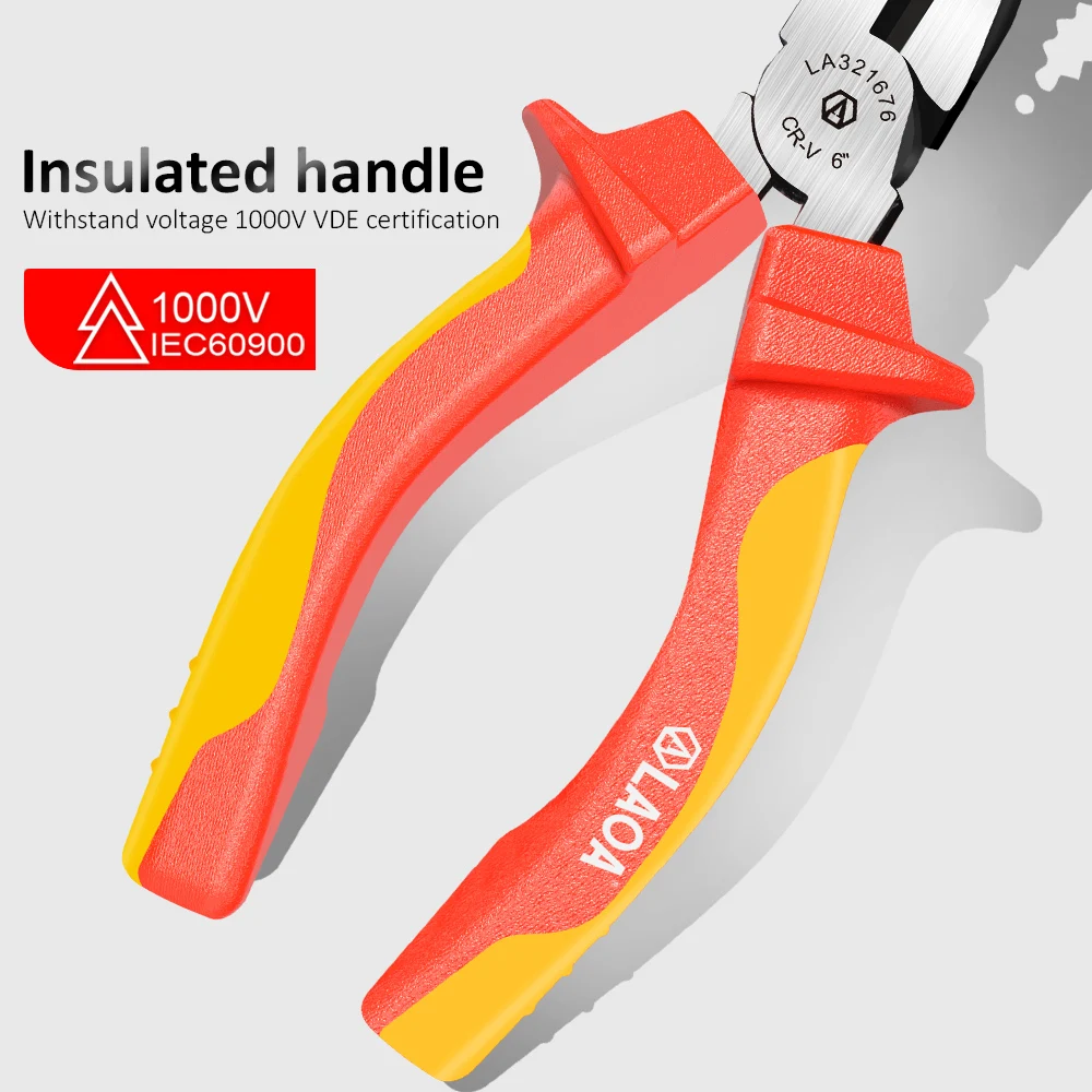 LAOA 1000V Insulated Wire Cutter Pliers Electrical Nipper Pliers VDE Cable Strippers Saving Insulated Rubber Coated Handle