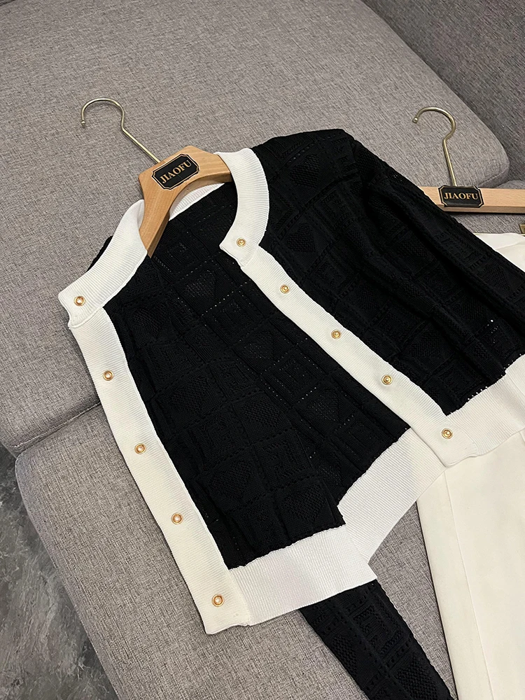 Nouveauté tricoté brodé ouvert Cardigan gilet jupe couleur Blo métal bleu Anti-âge JF Sle pull femme