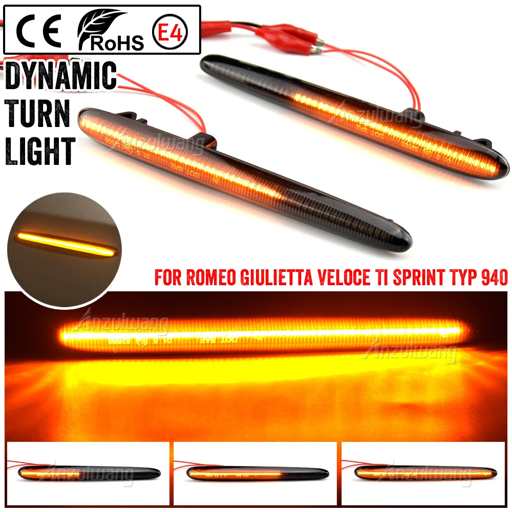 Dinâmico Amber LED Side Marker Light, Turn Signal Blinker, Lâmpada para Alfa Romeo Giulietta 940 Juliet Sprint Veloce 2010-2021, 1 par