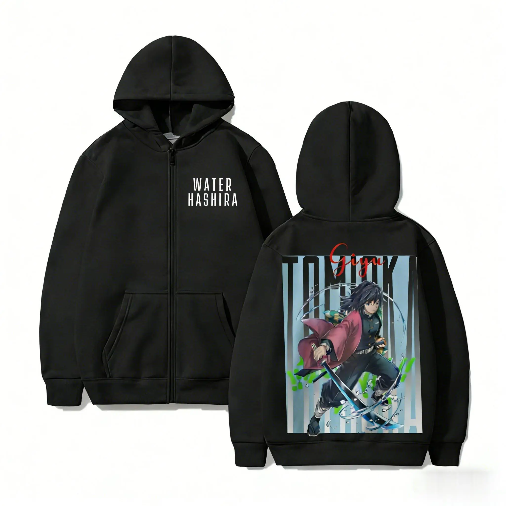 شيطان القاتل Giyu زمم هوديي المياه هاشيرا أنيمي سترة الرجال النساء 2026 عادية المتضخم الشارع الشهير مقنعين البلوز سترة #4