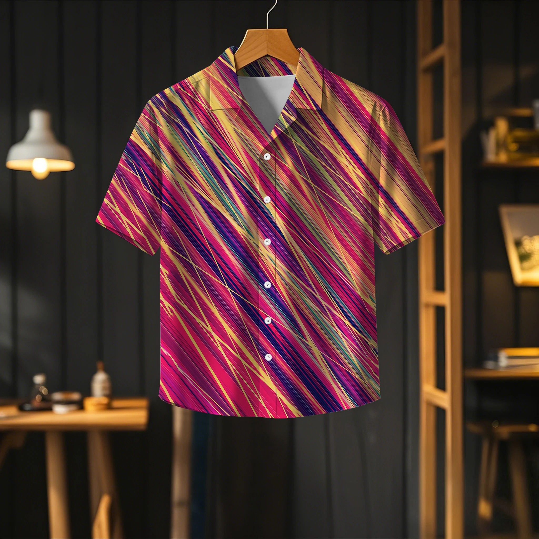 

Fashionable Cuban Collar Short Sleeve Shirt, 3D Digital Printing Pattern, Great for Summer Outfits, Lightweight and Trendy.