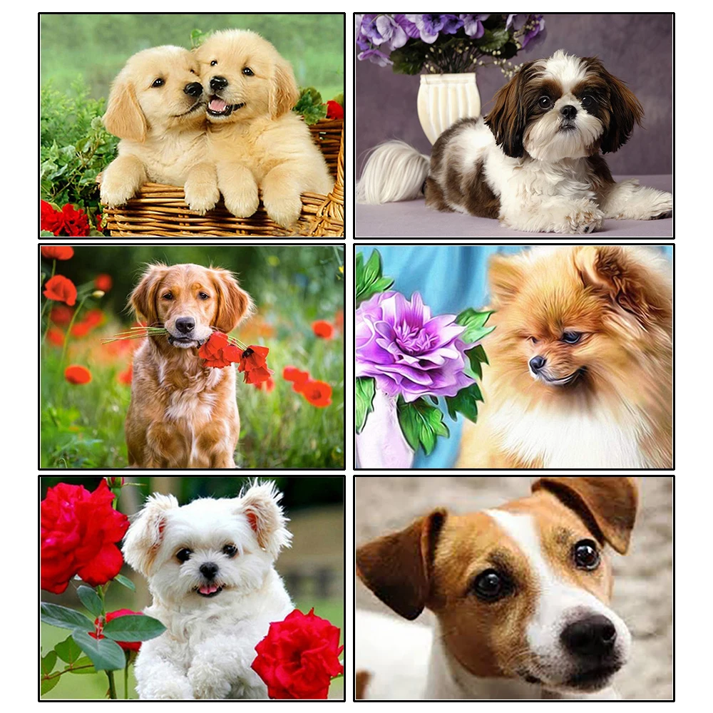 Алмазная картина MTEN, вышивка крестиком, квадратная карикатура, собака, роза, животный узор, европейский и американский стиль