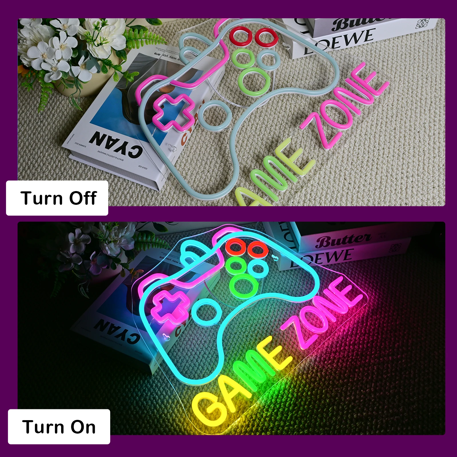 Zona de jogo sinal de néon regulável controlador de néon sinal para sala de jogos decoração gamepad em forma de sinal de néon de jogos para adolescentes meninos decoração do quarto