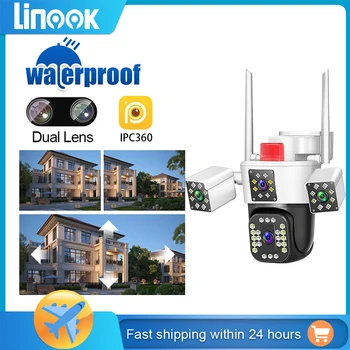 Linook 12MP, 4K, 4 objectifs, caméra de surveillance WiFi, caméra IP, caméra WiFi extérieure CCTV, caméra de protection de sécurité WiFi
