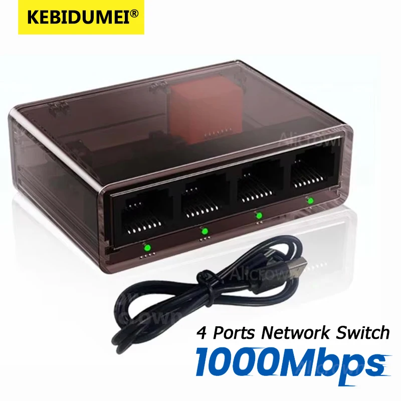 1000Mbps Ethernet Switch RJ45 LAN Mini Network Expansion 4 Ports All Gigabit for Router PC Full/Half Duplex Splitter Ethernet