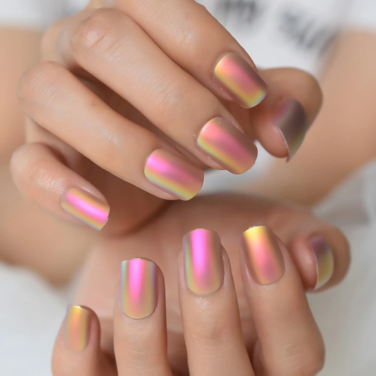 24 pcs press on nail tips short chrome matte  cover fake nails art with tools bag for daily wear