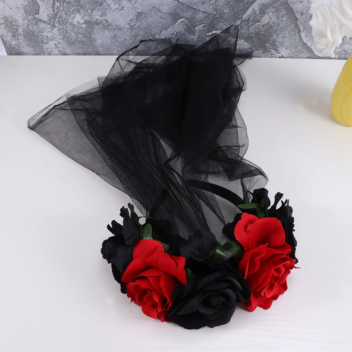 Black Gauze Cloth Rose Flower Headband Women Headwear Cosplay Party Hair Accessories Lightweight Comfortable Decorative