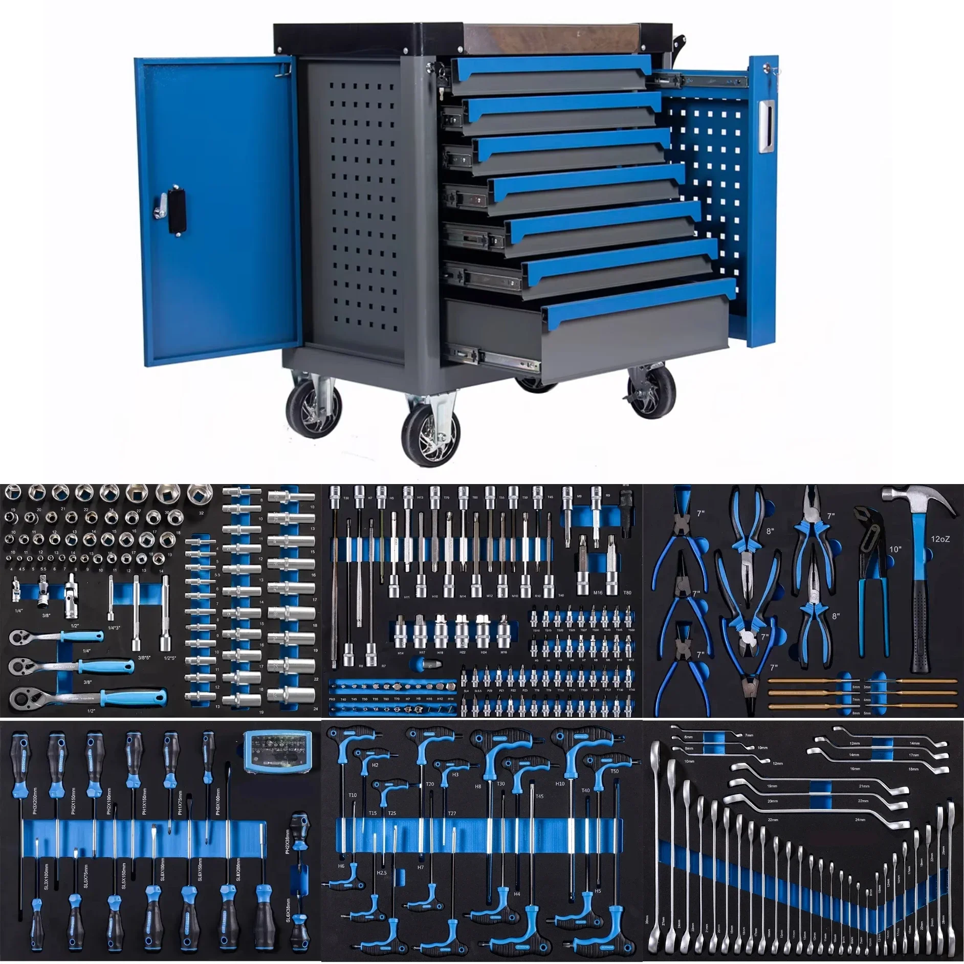 

Запираемый стальной железный ящик для инструментов с семью ящиками для ремонта автомобилей, красный, 310 шт., наборы инструментов для хранения в гараже, OEM, поддержка OBM