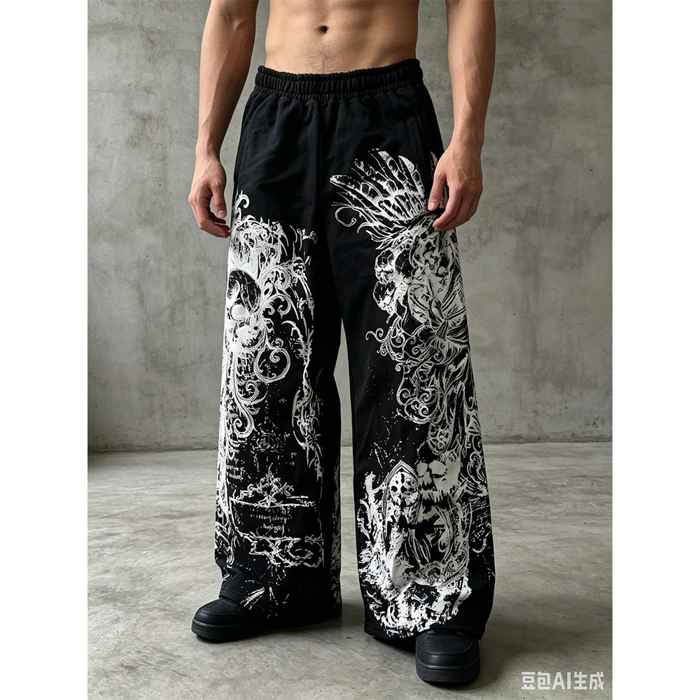 2026 Summer New Y2K Retro Casual Pants Gothic Skull Head Direct Spray Printed Floor Pants Extra Large Neutral Fashion Pants