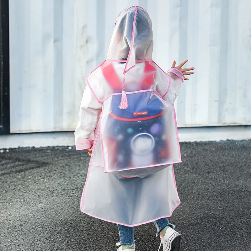 Fashion Children Transparent Eva Plastic Girls Boys Raincoat Travel Waterproof Rainwear Kids Can Hold Backpack Rain Coat