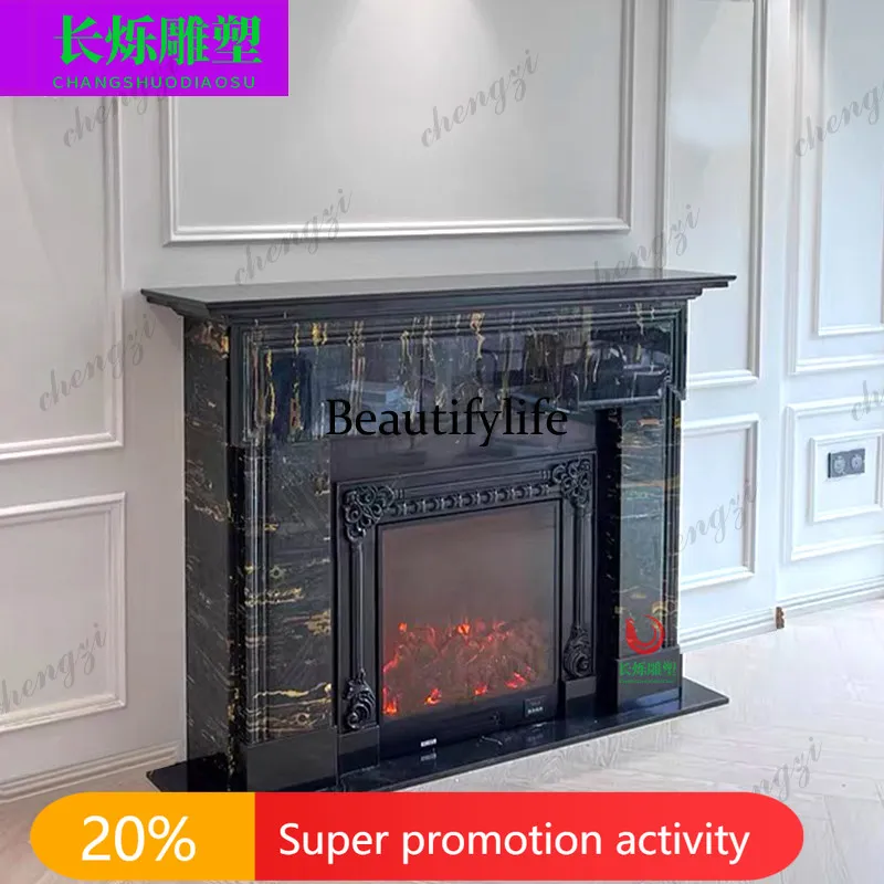 N178 Fireplace French Marble Fireplace Black Golden Flower Stone Black Retro Simple American Fireplace
