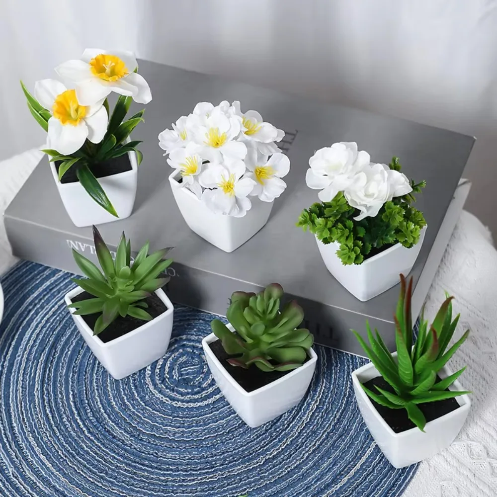 6 Stück, künstliche Pflanzen, kleine Bonsai, DIY-Bastelarbeiten, Dekoration für Schreibtisch, Fensterbrett, Regal, Dekorationsobjekt. – Detail 3