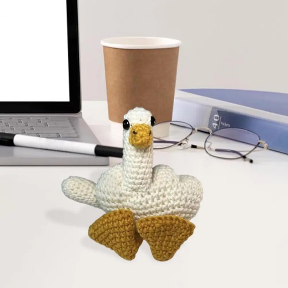 Crocheted Duck Toy Handmade Crochet Middle Finger Duck Doll Knitted Yarn Toy Office Desktop Decoration Funny Gag Gift for Home