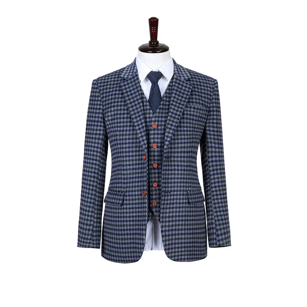 Fashion Men Formal Suit Line Plaid 3 Piece Notched Lapel Two Button Business Wear Customized Slim Fit Office Casual Set
