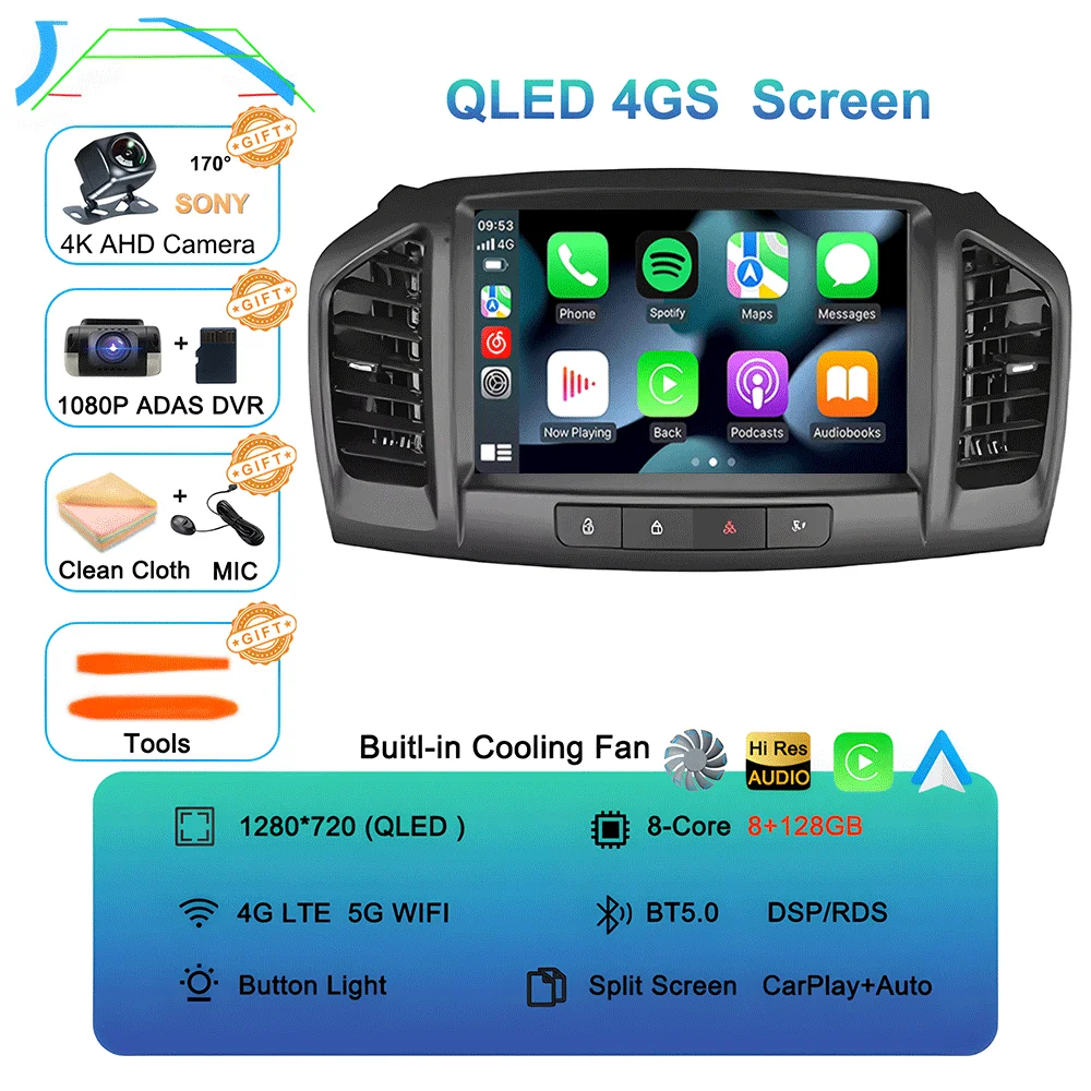 Android 16 Carplay Auto Voor Buick Regal 2009-2013 Opel Insignia 2008-2012 Multimedia Auto Radio Speler WIFi + 4G Geen 2din DVD Stereo