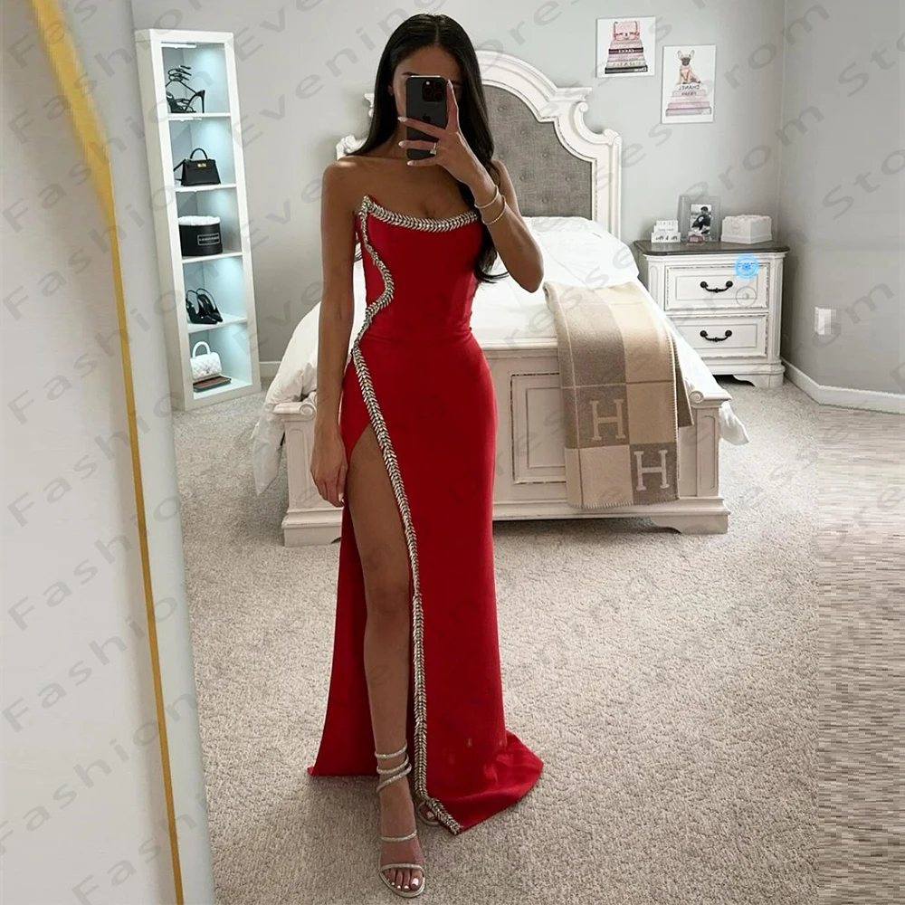 Simple Women's Mermaid Evening Dresses Sexy Side Split Princess Ball Gowns Fashion Cocktail Party Dress Vestidos De Noche Robes