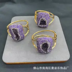 Natural Uruguayan amethyst inlaid with purple gravel color retention large bracelet personalized fashion medieval natural stone