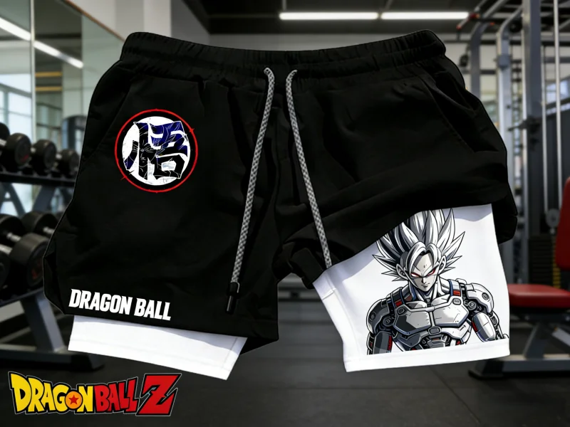 2026 Sommer Dragon Ball Mecha Goku Doppellagige Shorts Herren Übergroße Schnelltrocknende Fitness-Shorts Anime Grafik-Print Y2k