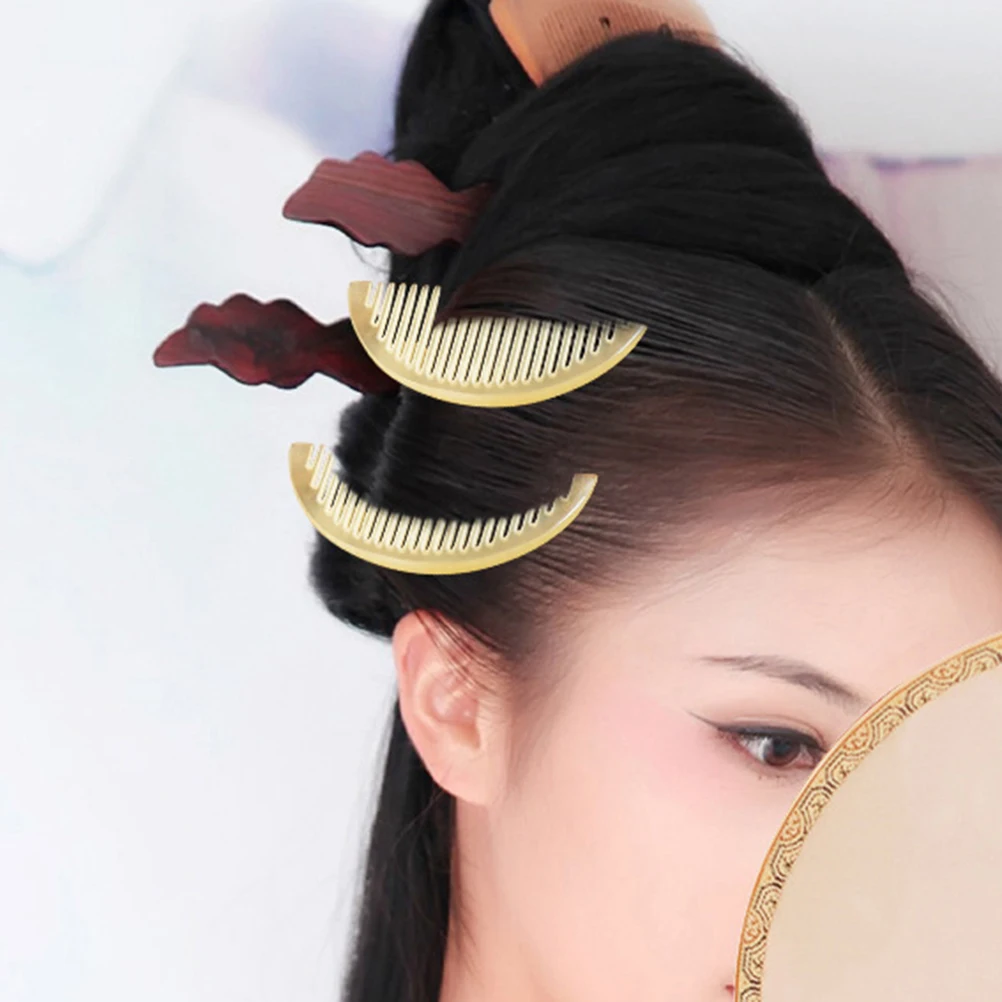 

Comb Hair Natural Horn Handheld Croissant Combs Anti-static Hairdressing Styling Compact