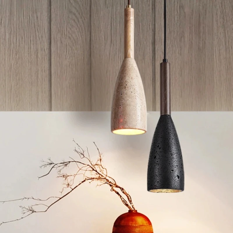 

Nordic Limestone LED Pendant Lamp Bedroom Beside Modern Nordic Lighting Fixture Hanging Line Wine Bottle E27 Chandelier