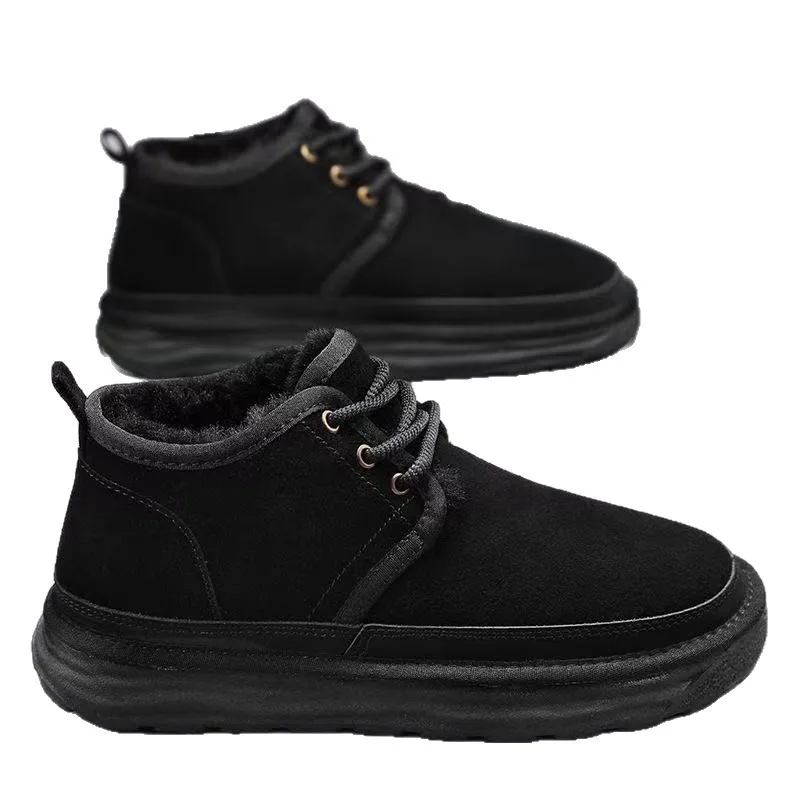 أحذية قطنية رجالية 2025 شتاء جديد الفراء والجلود المتكاملة الباردة واقية اصطف سميكة الدافئة مقاوم للماء أحذية الثلوج الرجالية