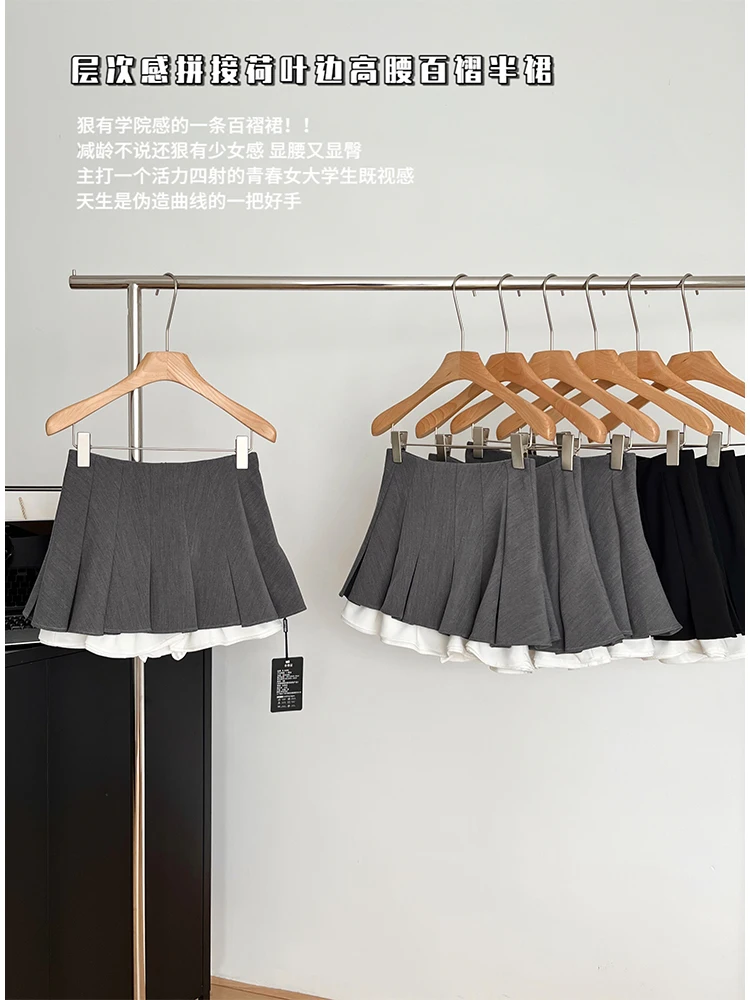 

Women's Grey A-Line Pleated Skirts Y2k Harajuku Korean Vintage 90s Aesthetic Preppy Style Mini Skirt 2000s Clothes 2024 Summer