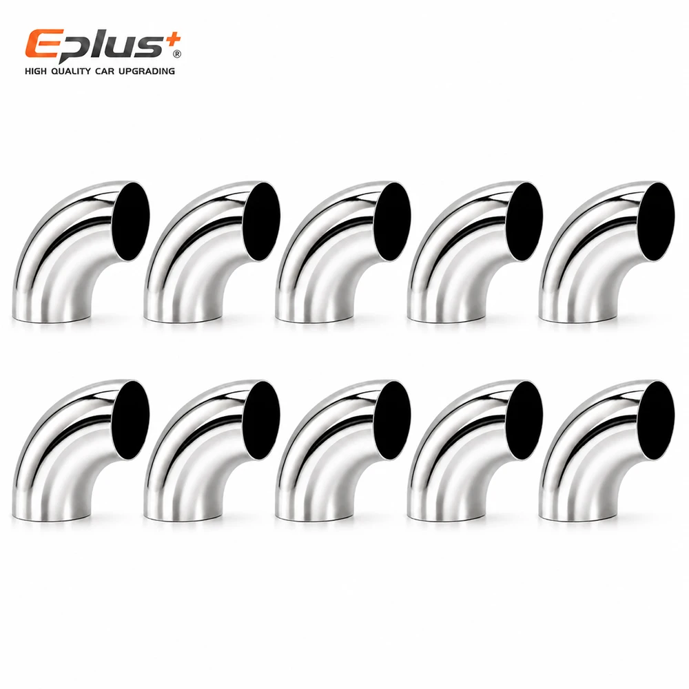 10PCS Universal Stainless Steel 90 Degree Elbow Pipe Polished Weld‑On Pipe Fitting Bend Tube for Car Exhaust Muffler Replacement