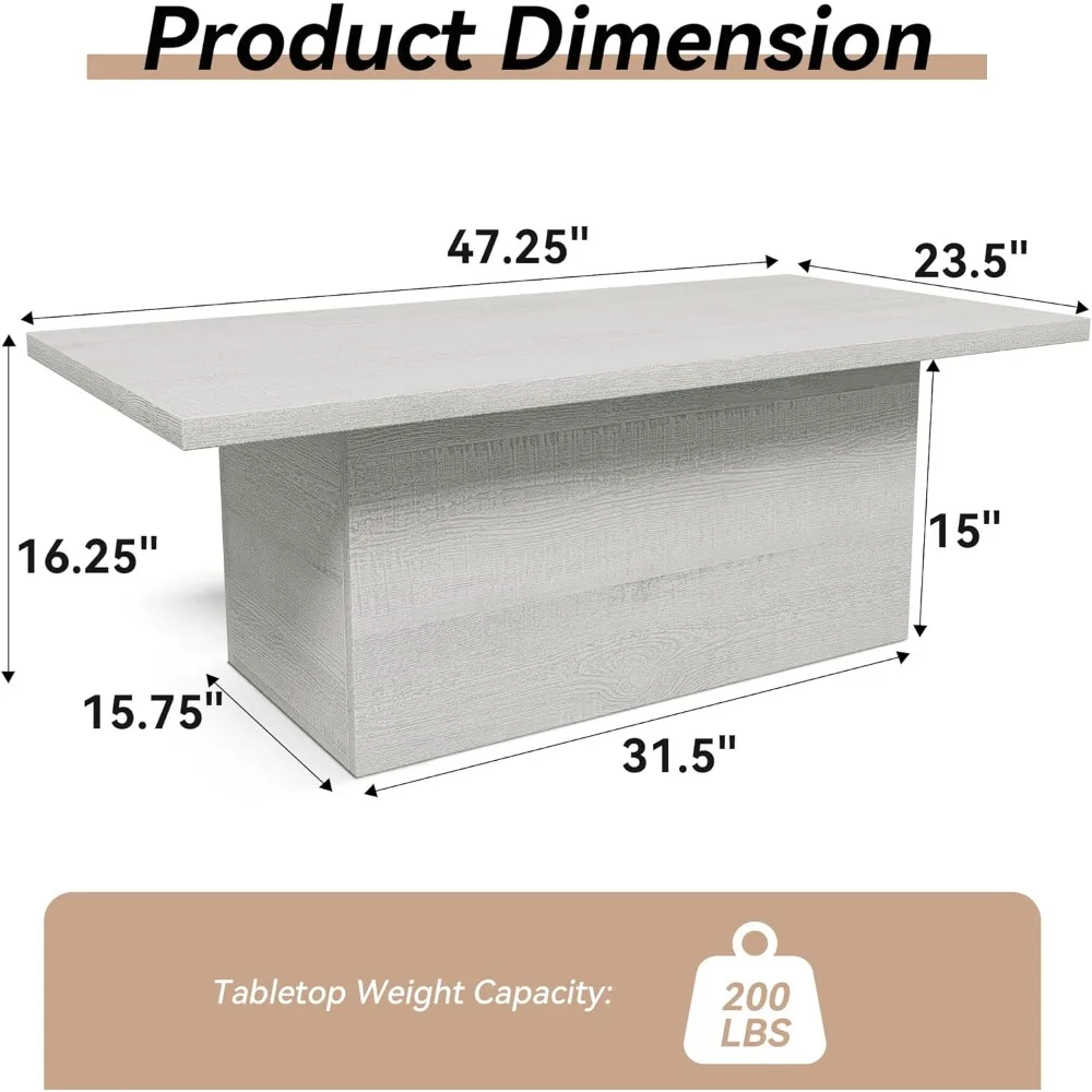 Modern 47.25-Inch Engineered Wood Coffee Table for Living Room and Home Office, Farmhouse Style Rustic Centerpiece