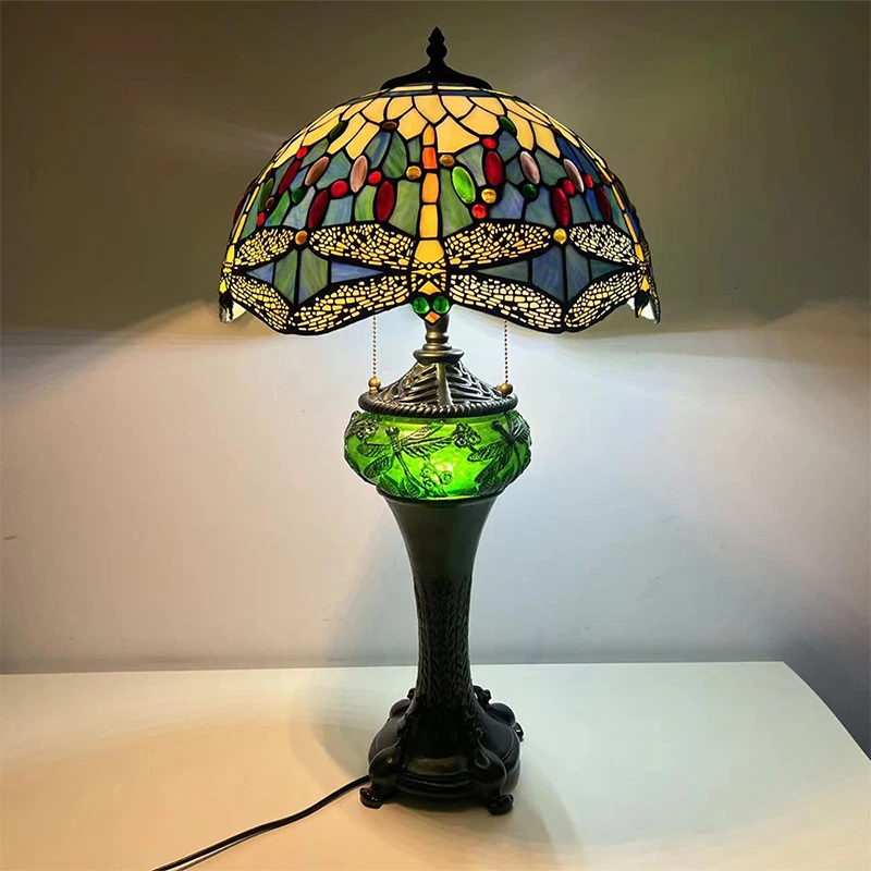 Tiffany lamps  Resin lamp holder, colored glass patterned table lamp, indoor retro decorative desktop lamp