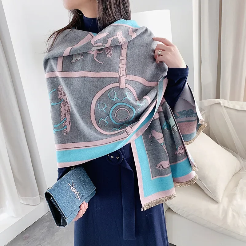 2023 Luxury Pashmina Shawl Lady Wraps Winter Cashmere Warm Scarves Bufanda Chain Designer Print Brand Scarfs