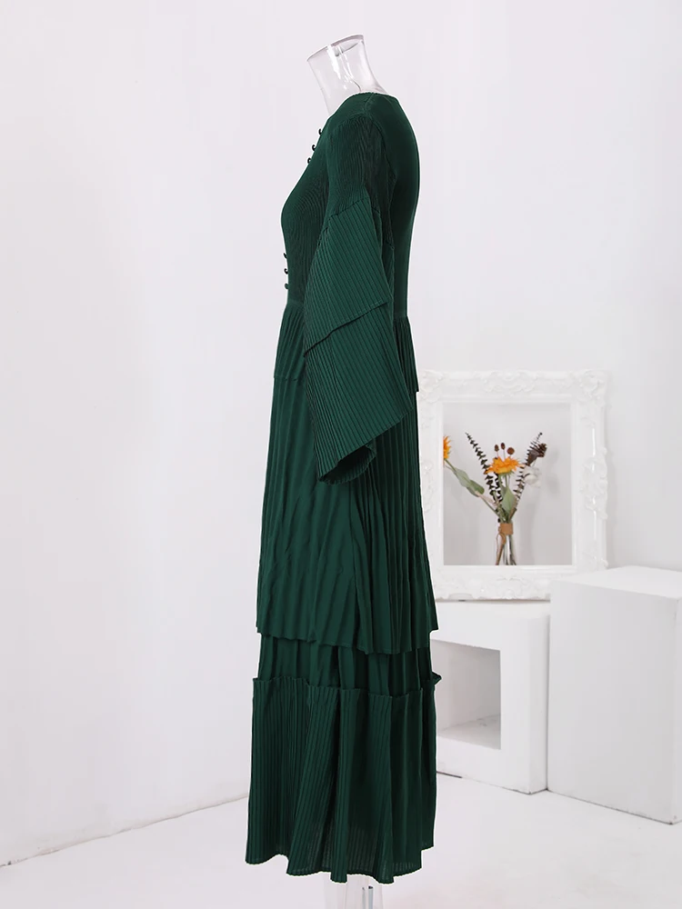 LANMREM-Robe longue plissée à manches évasées pour femme, tenue de soirée élégante, couleur unie, nouvelle collection printemps 2024, 32C737