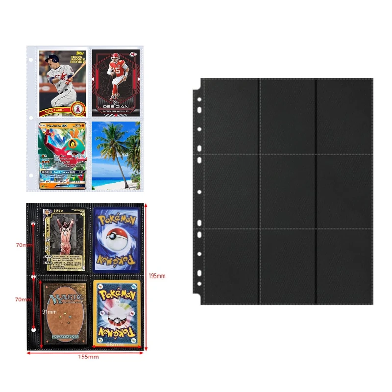 4/9 Pocket Double Sided 20/50PCS Card Binder Refills Clear/Black PP for Pokemon Yu-Gi-Oh MTG Sanguosha Sports Trading Card Pages