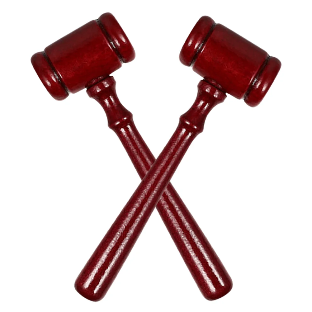 2 Pcs Judge Hammer Red Wood Mini Wooden Gavel Auction Sale nament Lid Toy Solid Wood Hammer Props Great Gift Judge
