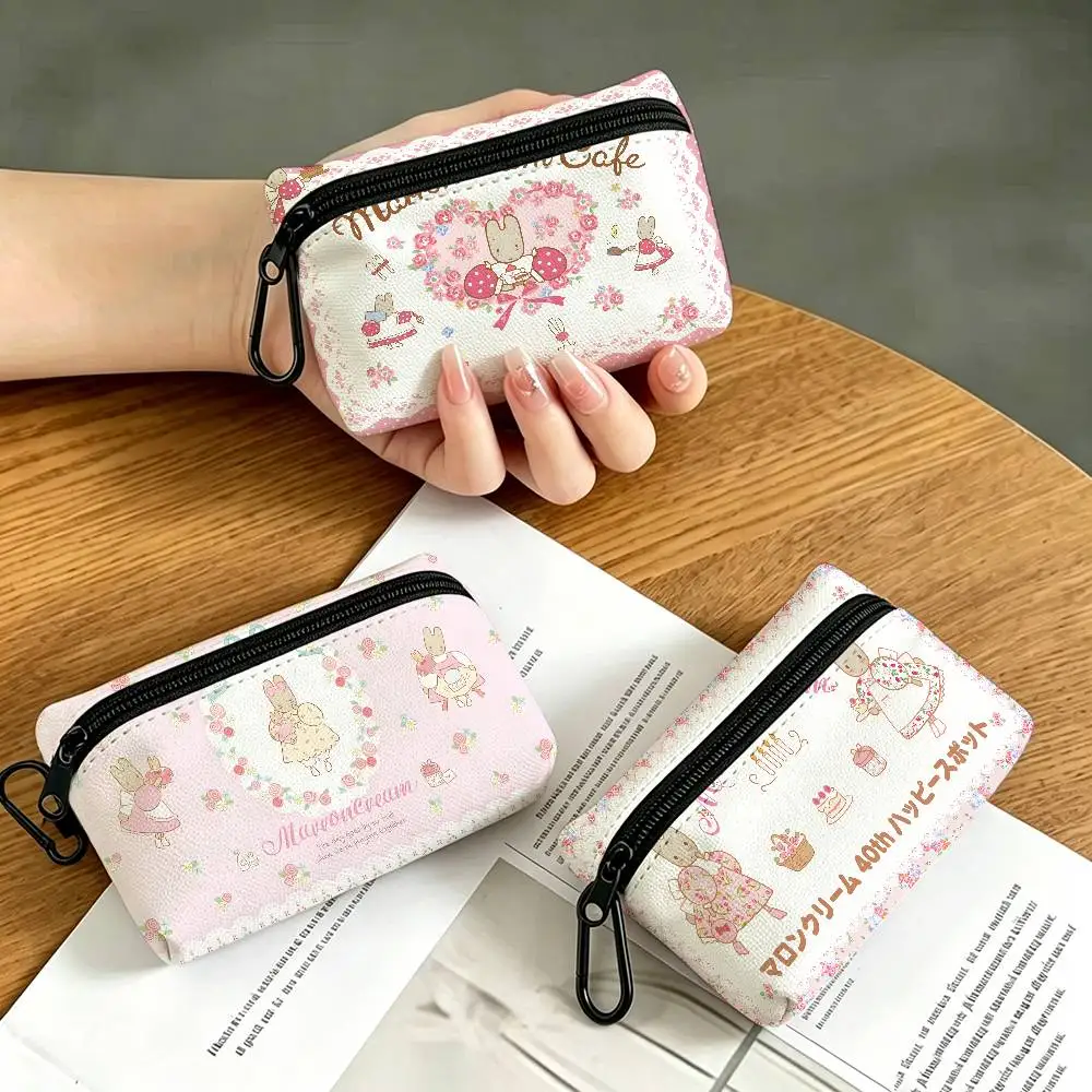 M-Marroncream-Cartoon Oxford Fabric Zipper Pouch Lightweight Hanging Coin Wallet For Coins ID Cards Keys Lipstick Earbuds