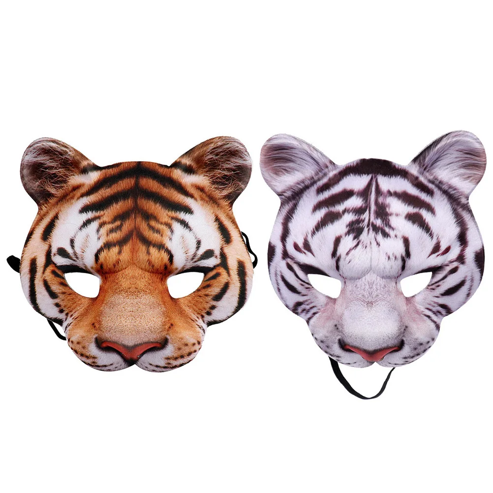 Masque de tigre, 2 pièces, couverture faciale d'animal Premium Eva Halloween carnaval Cosplay décor de fête pour hommes femmes enfants unisexe jaune blanc