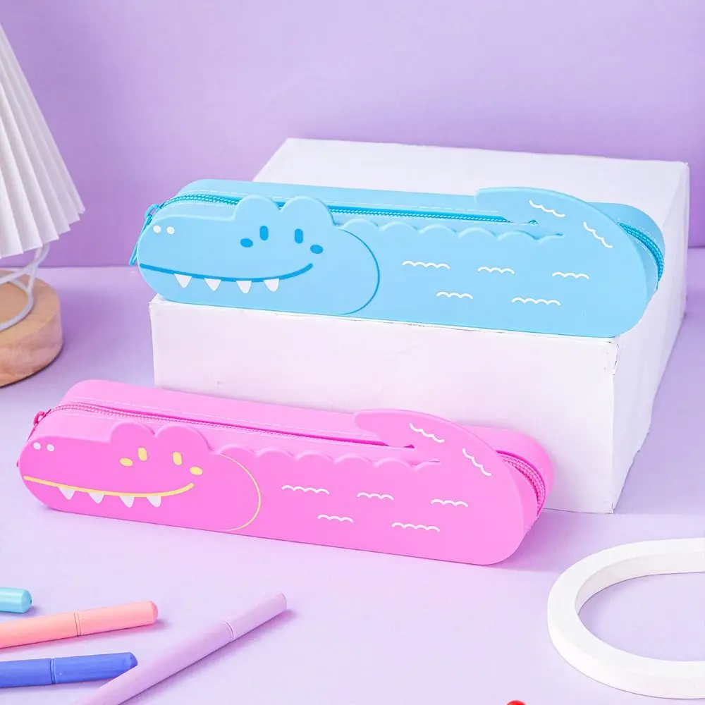 Multifunctional Crocodile Shape Pencil Case Large Capacity Silicone Stationery Box Portable Cartoon Pen Pouch Gift