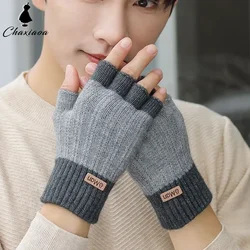 Men Winter Fingerless Half Finger Knitted Gloves Office Knitted Warm Exposed Finger Thick Gloves Elastic Driving Gloves