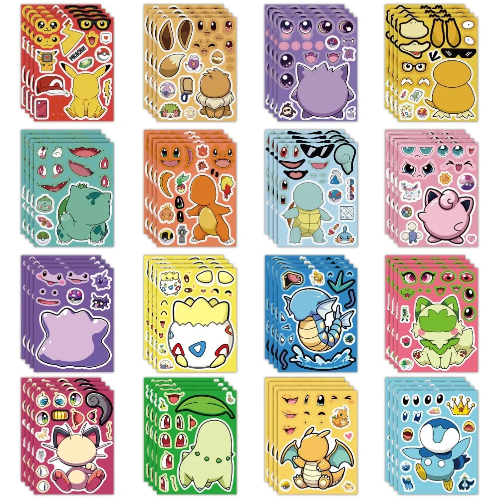 

16/48Pcs Pokemon Make A Face Puzzle Stickers Pikachu Charizard for Kids Make Your Own DIY Game Children Cartoon Jigsaw Toys Gift