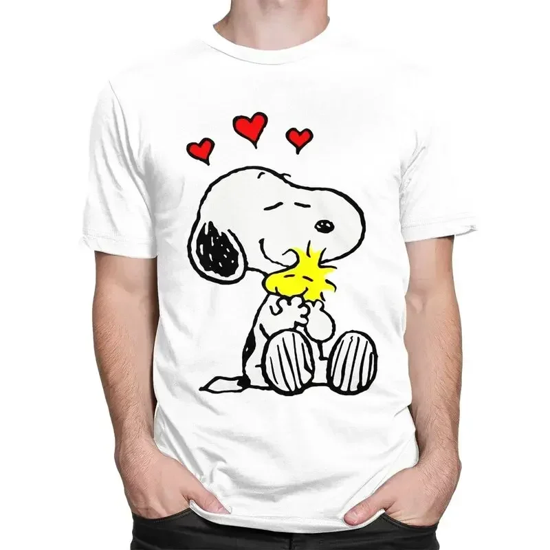 Snoopys Woodstock Love T Shirt Men Pre-shrunk Cotton Tees Tshirts Short-Sleeve Fashion T-shirt Merch