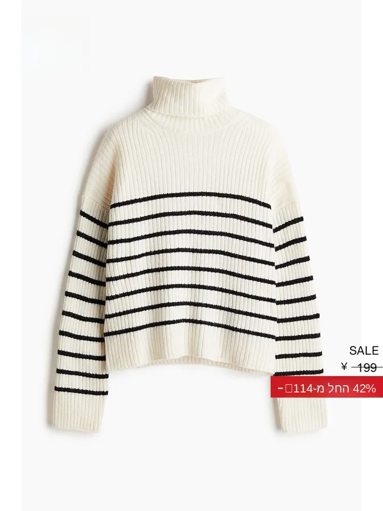 

Удобный вязаный свитер с высоким воротником, женский, модный, весенний, винтажный, свободного кроя, с круглым вырезом, пуловер H&M 1089150, повседневный стиль