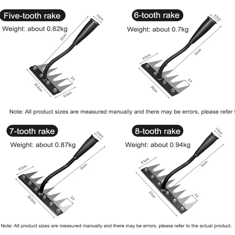 5/6/7/8 Teeth Carbon Steel Garden Hand Rake Agricultural Nail Harrow Detachable Multifunctional Farm Manganese Steel Metal Rake