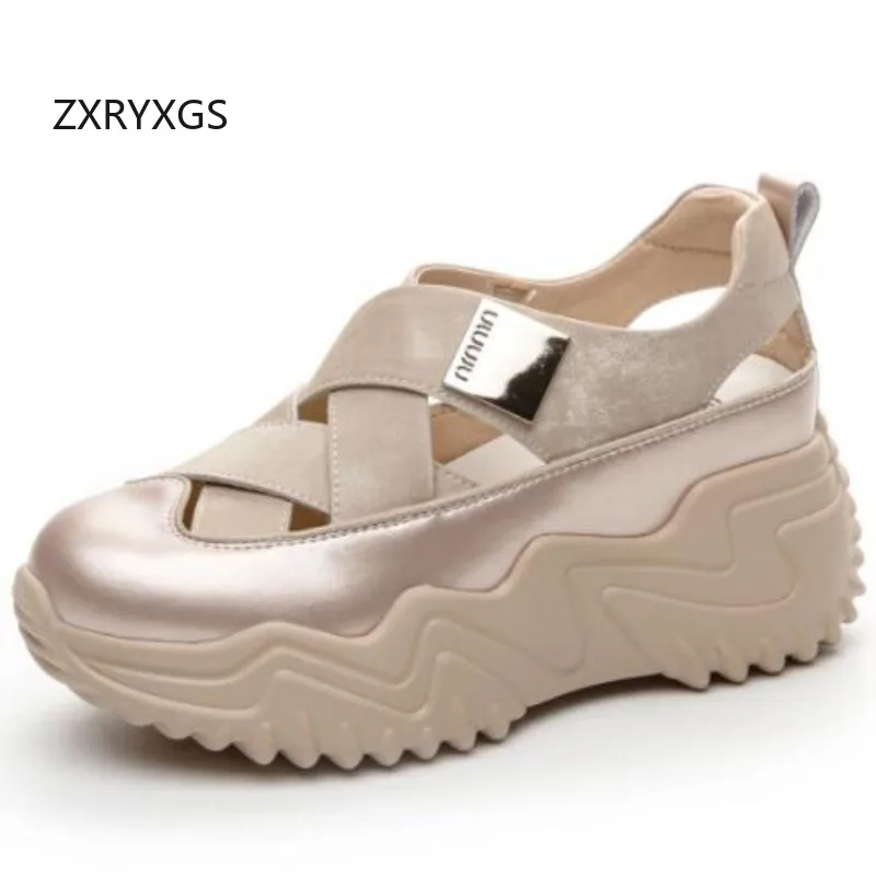 ZXRYXGS Premium Pu Leather Round Toe Summer Women Sandals 2024 New Summer Fashion Casual Sandals Platform Shoes Increase Sandals