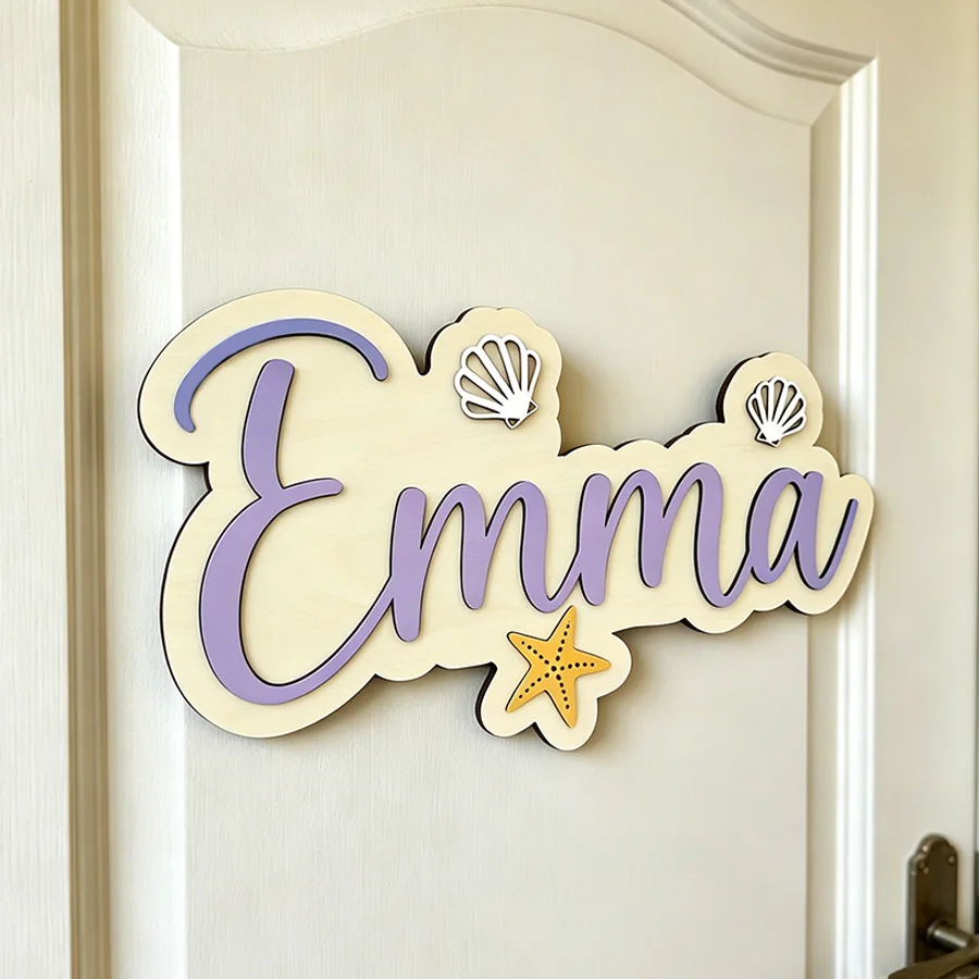 1pc wooden multi-color double-layer surname brand, custom name, suitable for children's rooms and birthday gifts