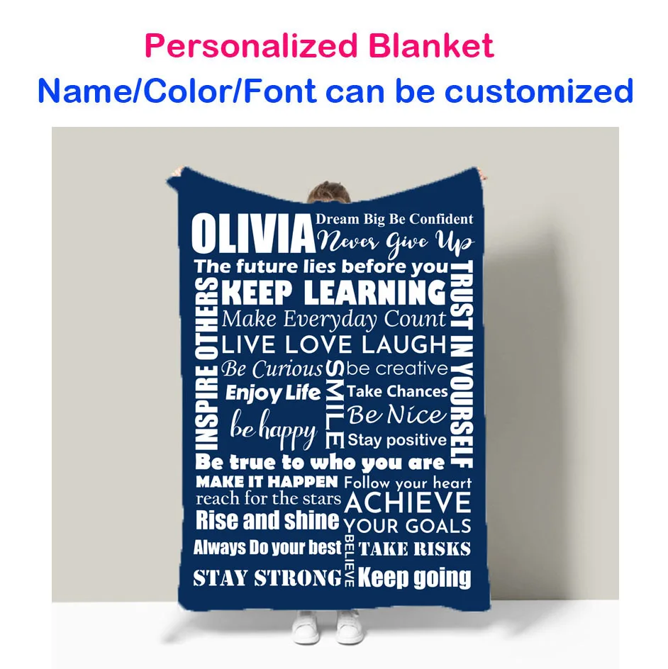 

Personalised Personalized Name Inspirational Words Sofa Throw Bedspread Blanket Holiday Christmas Birthday Gift Drop Shipping