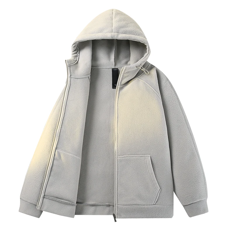 New Men'S Autumn Winter Casual Versatile Thick Polar Fleece Warm Coat Fashion Trendy Youth Hooded Outdoor Sports Fleece Jacket