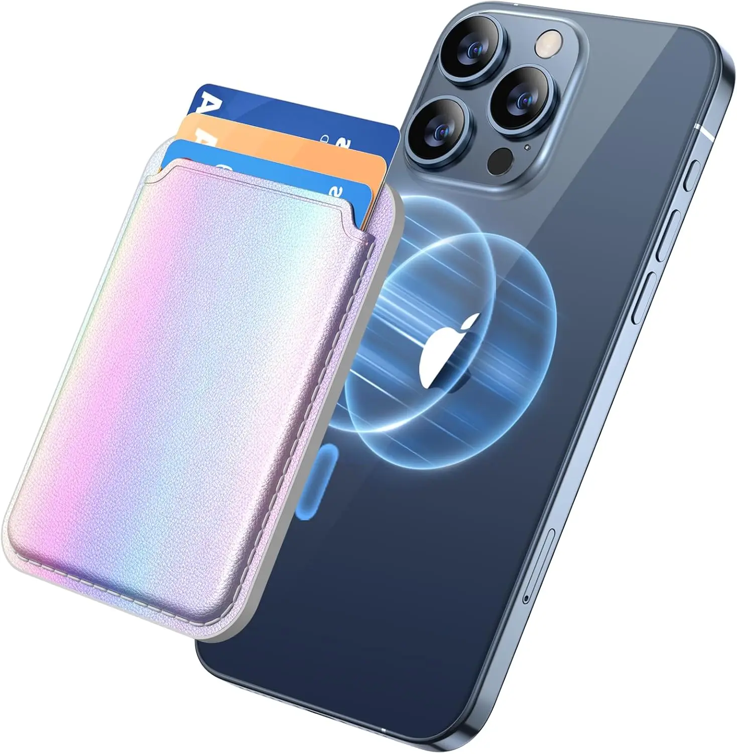 

Magnetic Card Wallet Holder for iPhone 15/14/13/12 Series, 3-Card Capacity, Rainbow Design