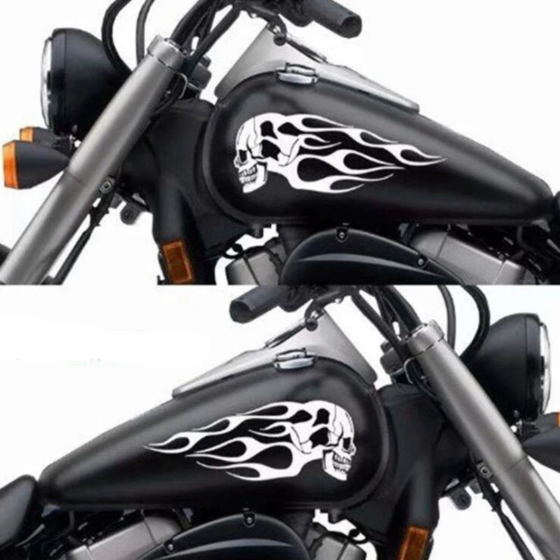 Pegatina de llama para tanque de combustible de motocicleta, tótem de llama para casco, modificación de Calavera, guirnalda con personalidad, 2